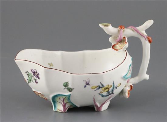 A good Chelsea strawberry leaf sauceboat, circa 1752-54, W. 15.5cm